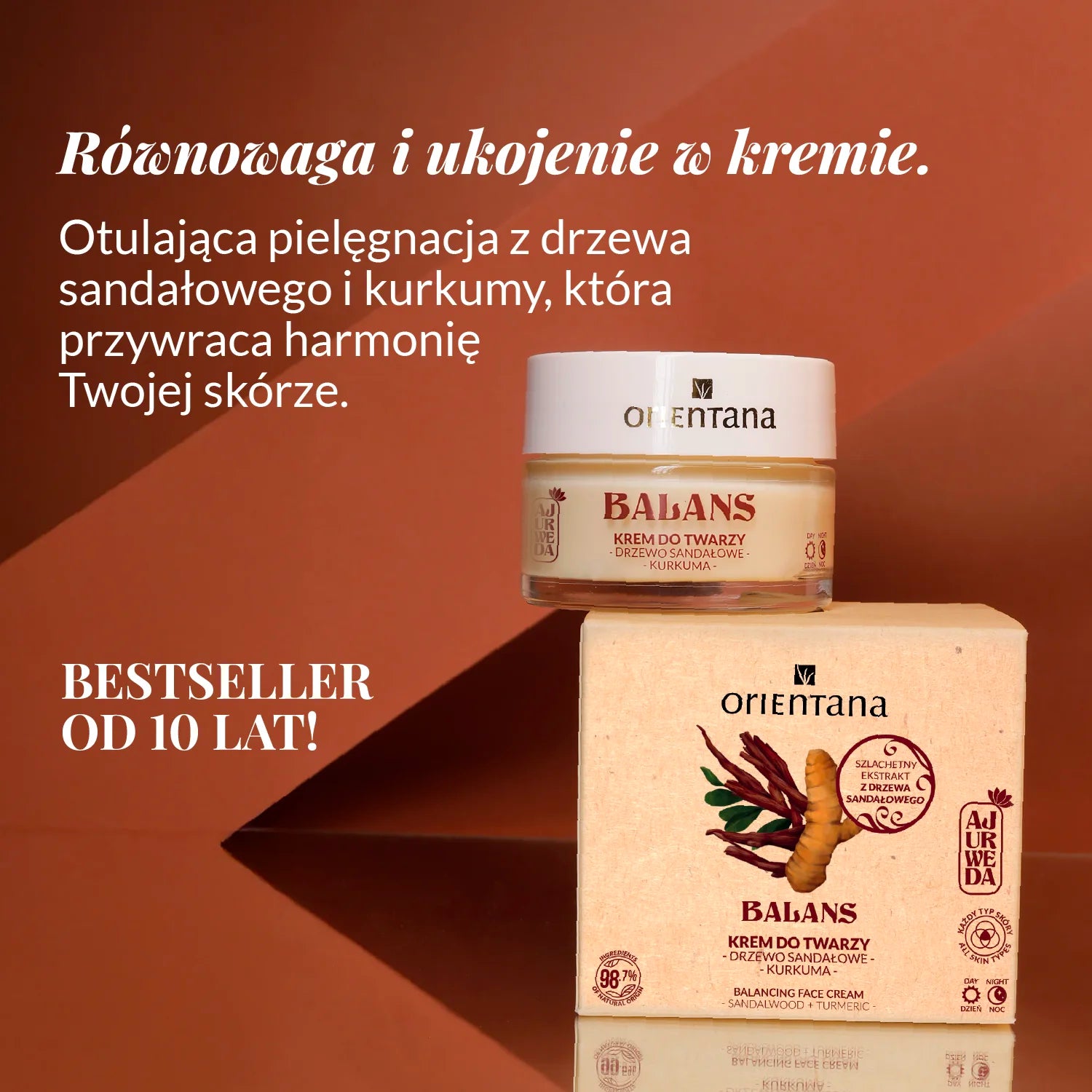 Krem do twarzy drzewo sandałowe i kurkuma 50 ml - Orientana Równowaga i ukojenie w kremie. Otulająca pielęgnacja z drzewa sandałowego i kurkumy, która przywraca harmonię Twojej skórze.