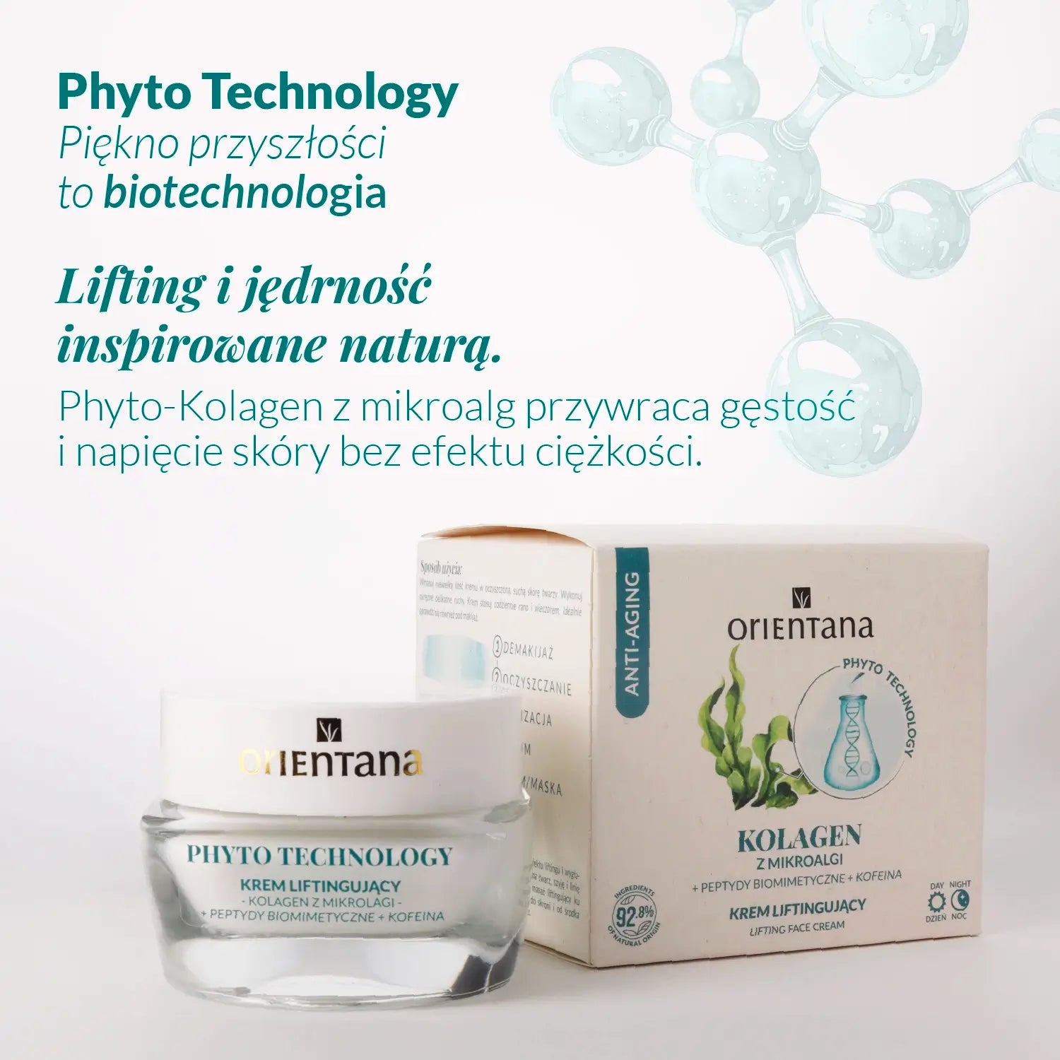 Krem liftingujący Orientana z kolagenem z mikroalg i peptydami biomimetycznymi – biotechnologiczna pielęgnacja anti-aging poprawiająca jędrność i napięcie skóry.
