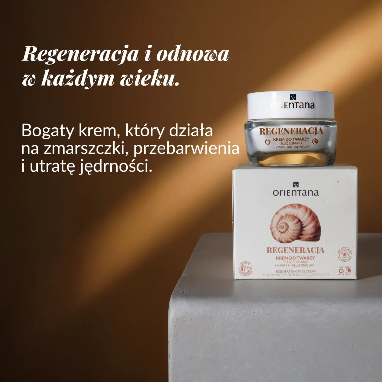 krem ze śluzem ślimaka Orientana działa na zmarszczki, przebarwienia i utratę jędrności.