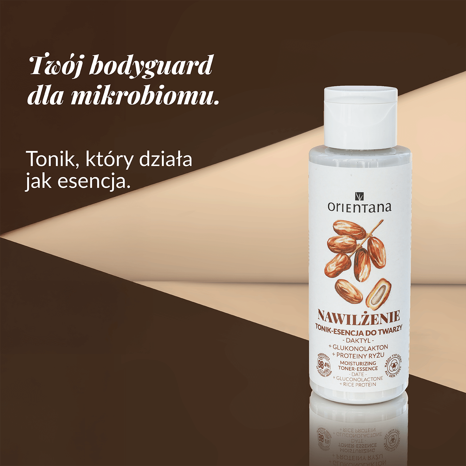 Nawilżający tonik-esencja do twarzy z glukonolaktonem i daktylem – wsparcie mikrobiomu skóry oraz intensywne nawilżenie cery.