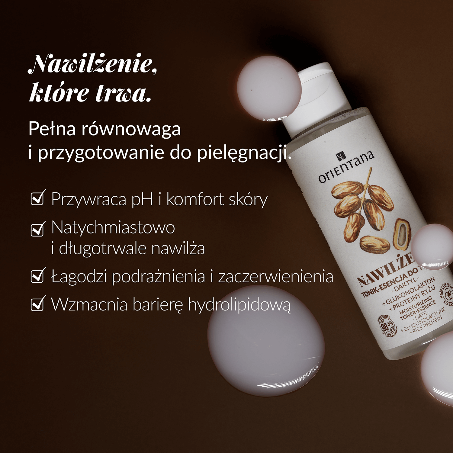 Nawilżający tonik do twarzy z proteinami ryżu i ekstraktem z daktyla – pielęgnacja skóry wrażliwej i odwodnionej.