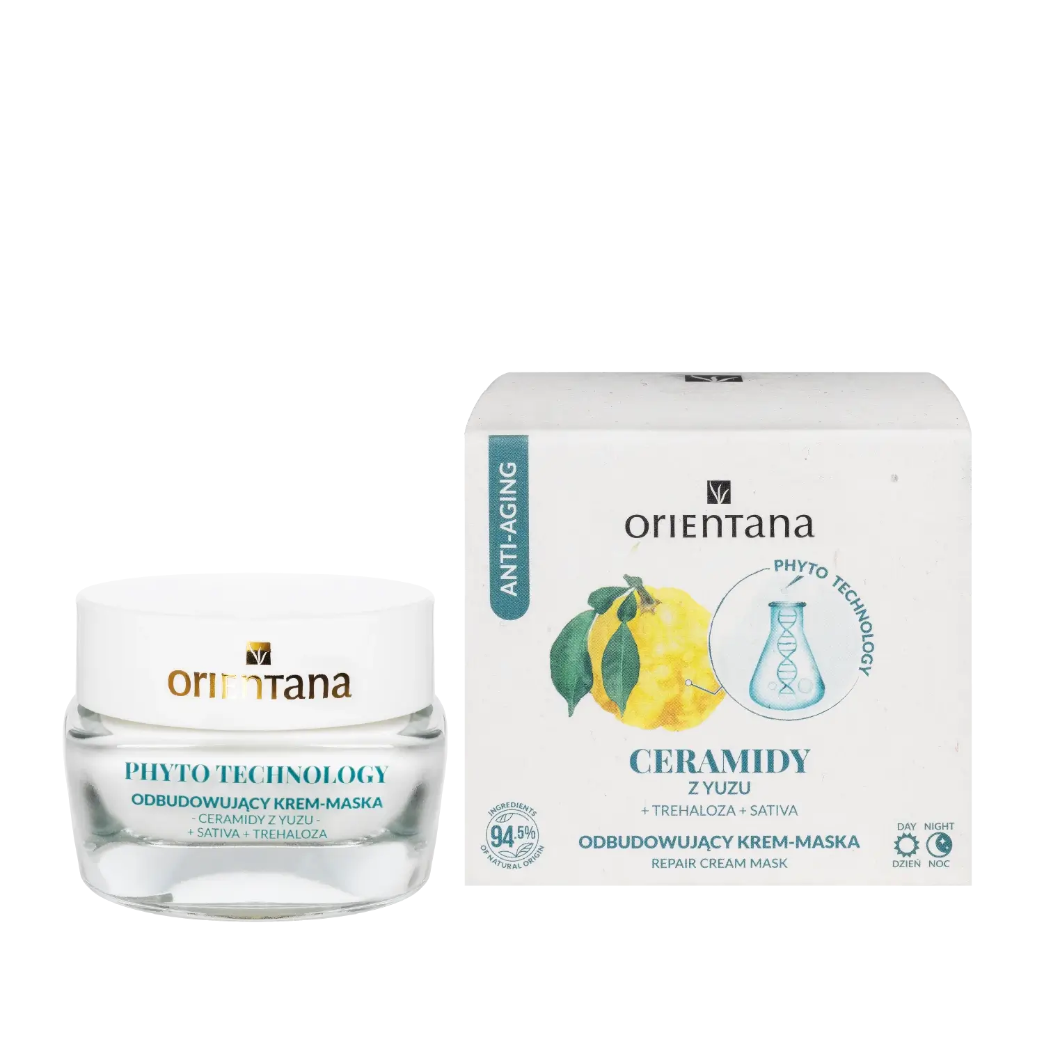 Odbudowująca krem-maska z ceramidami, yuzu, sativą i trehalozą Orientana Phyto Technology – regenerująca maska do twarzy wzmacniająca barierę hydrolipidową skóry.