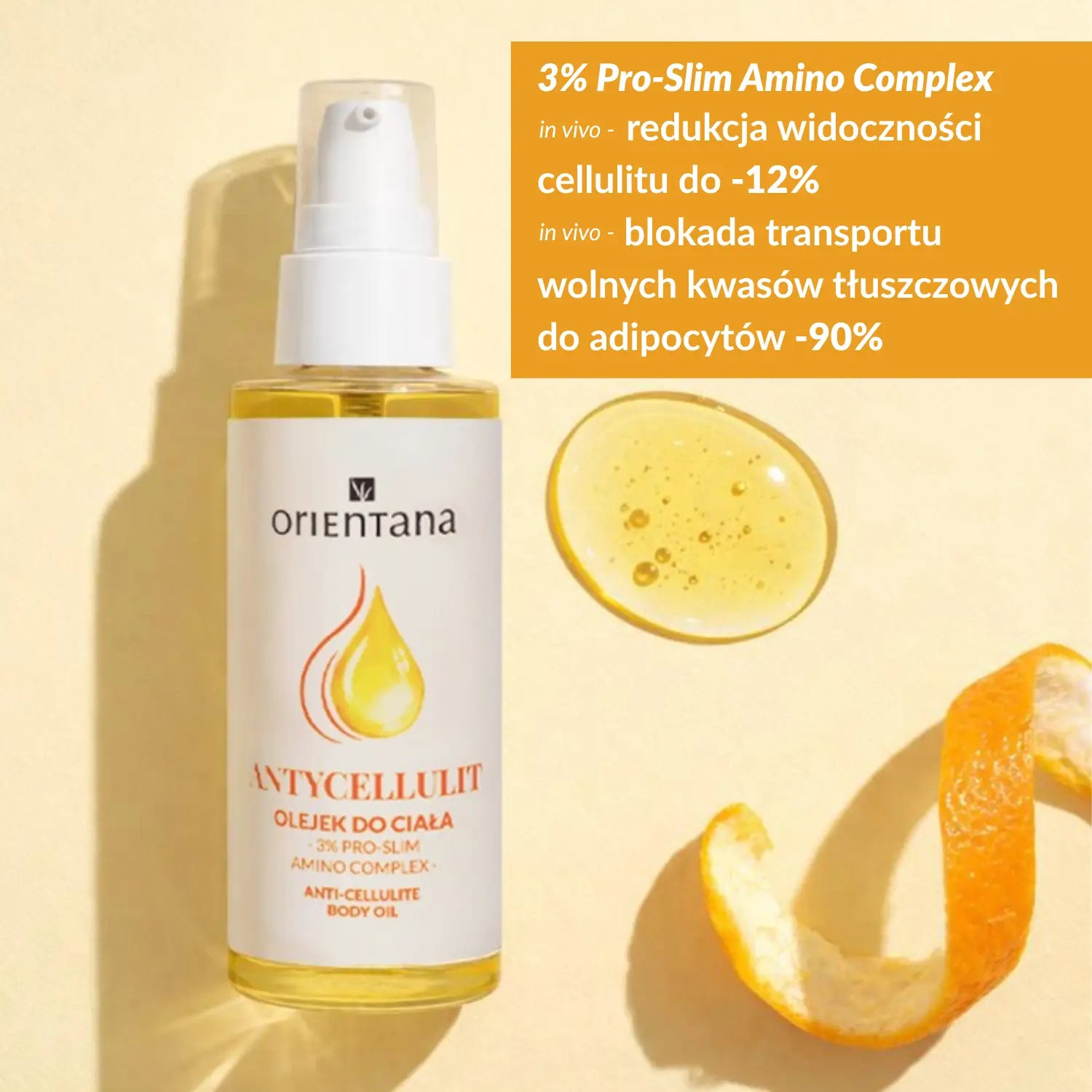 Olejek antycellulitowy Orientana Pro-Slim Amino Complex z kompleksem redukującym widoczność cellulitu i wygładzającym skórę ciała