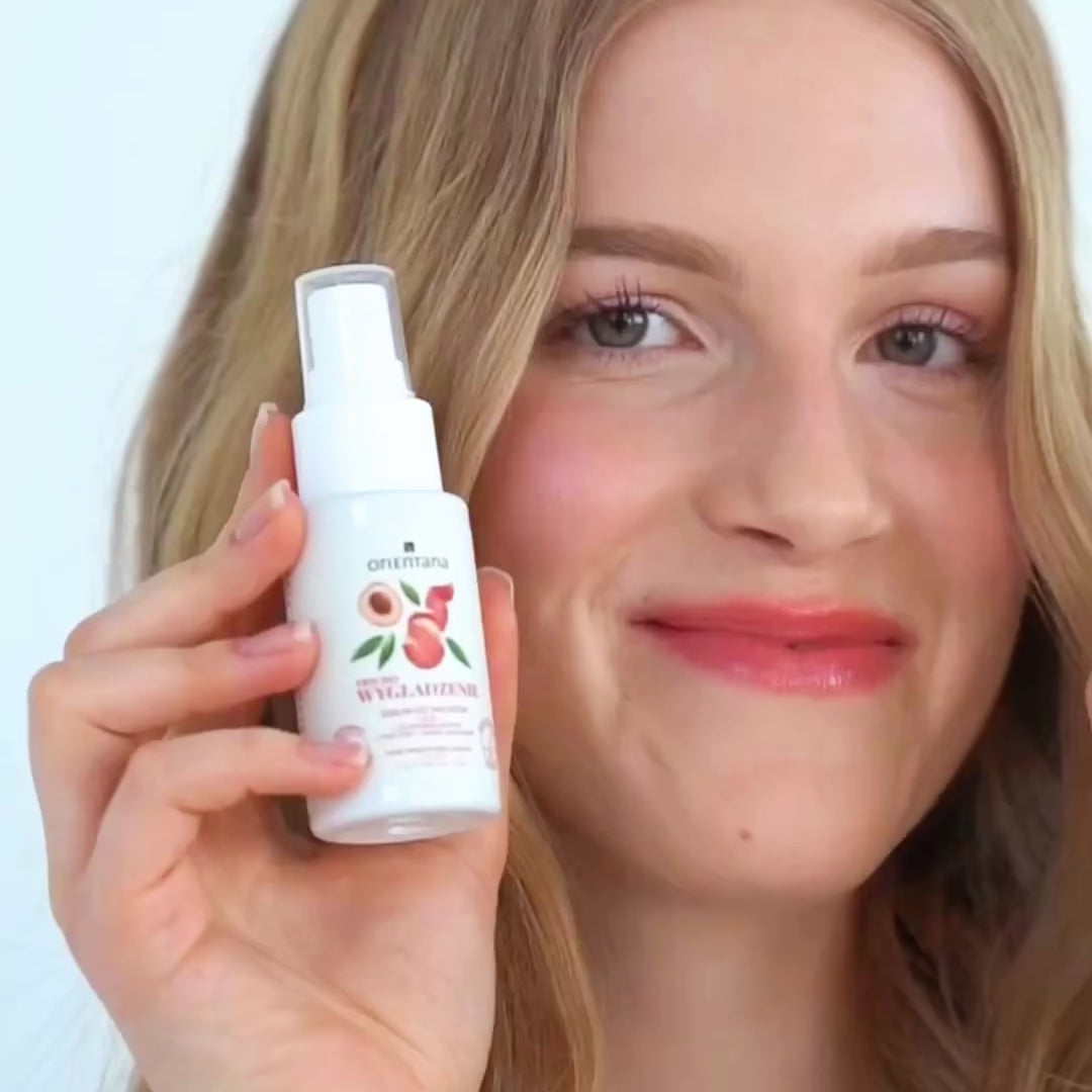 Załaduj wideo: Trychologiczne wygładzające serum do włosów Liczi Glukonolakton Pektyny Kwas mlekowy 50 ml - Orientana